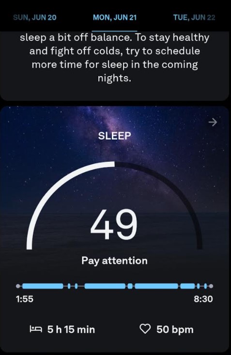 Oura sleep scores with bad night